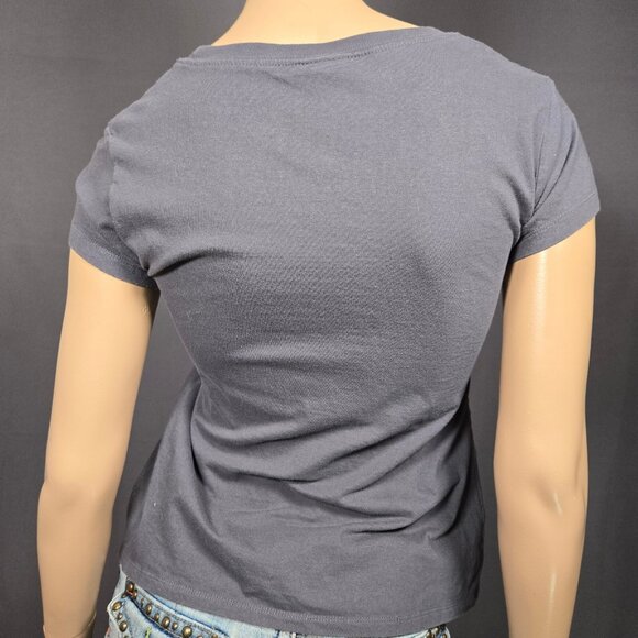 Y2K Christmas T Shirt Santa You Rock Size M Gray cap Sleeve Mcbling Indie Emo - Picture 6 of 8